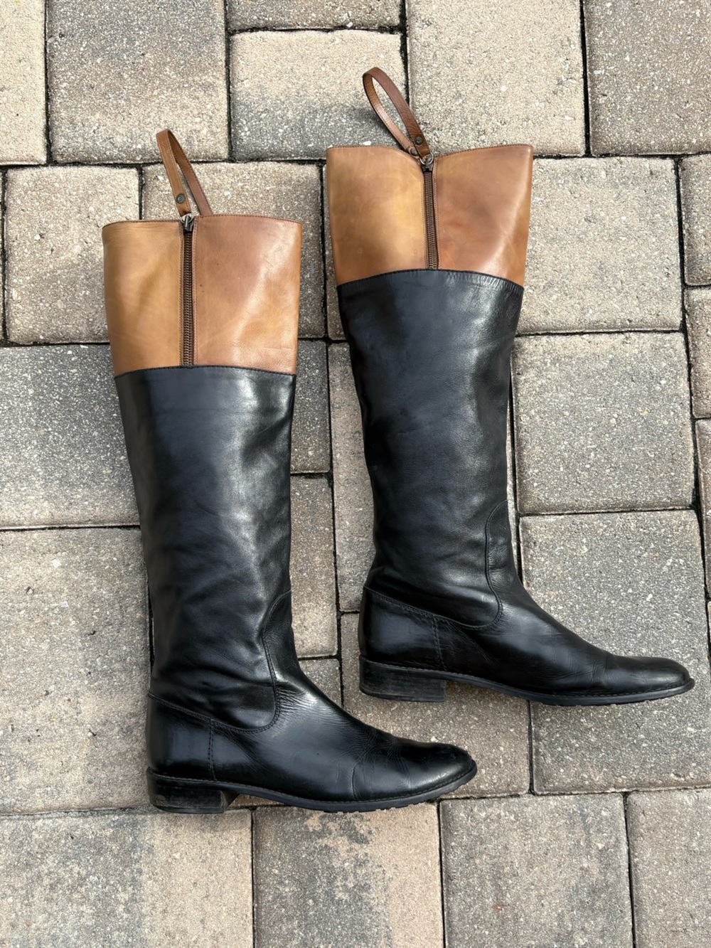 Stuart Weitzman Women’s 7.5 M Black Tan Leather Tall Riding Boots Spain